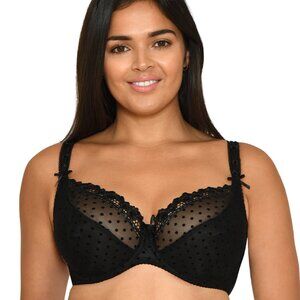 Curvy Kate Princess Balcony Bra in Sheer Black Flocked Polka Dot UK 32JJ US 32N